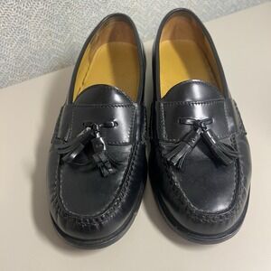 Cole Haan Tassel Loafer Slip On Whip Stitch Black Leather 7.5 Men's Dress Shoes